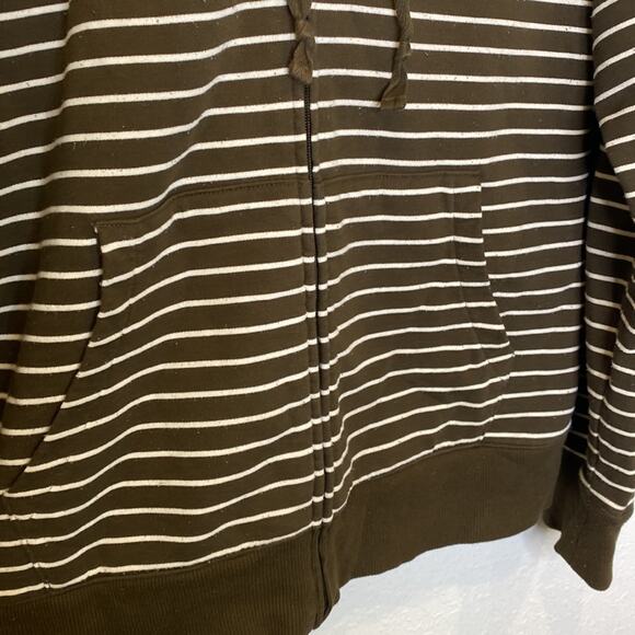 Merona Striped Thick Long Sleeve Fleece Lined Sweatshirt Dark Green Sz Lg - Picture 2 of 11